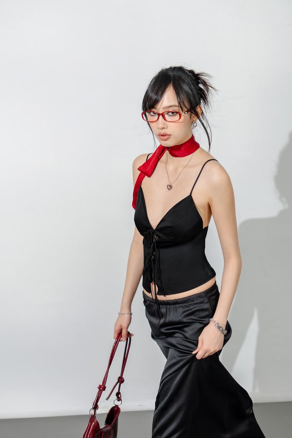 Bow Ribbon Self Tie Top in Black