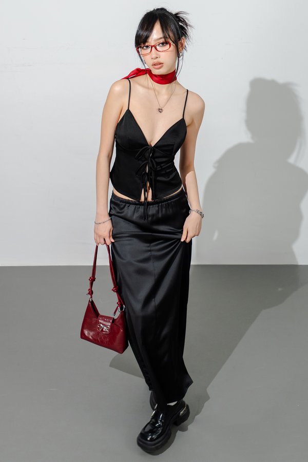 Bow Ribbon Self Tie Top in Black