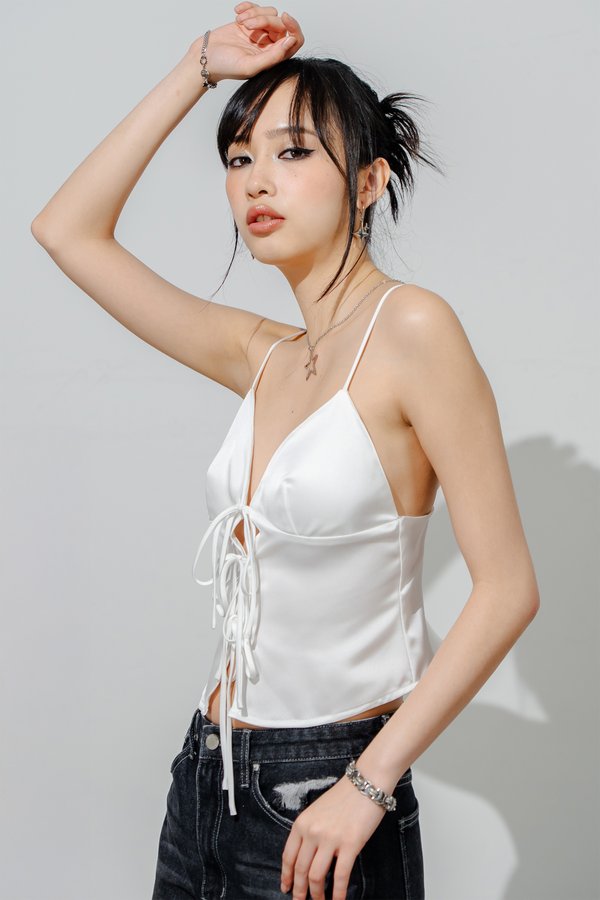 Bow Ribbon Self Tie Top in White