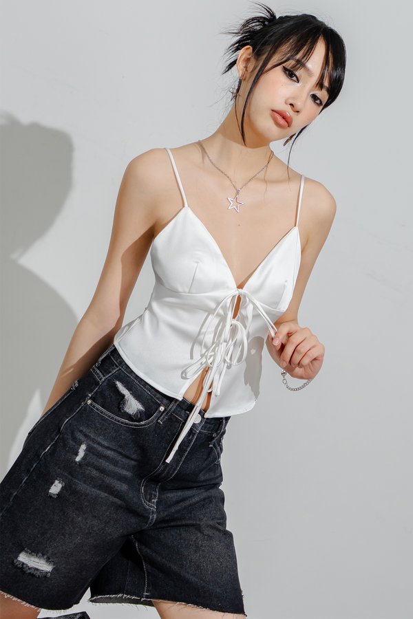Bow Ribbon Self Tie Top in White