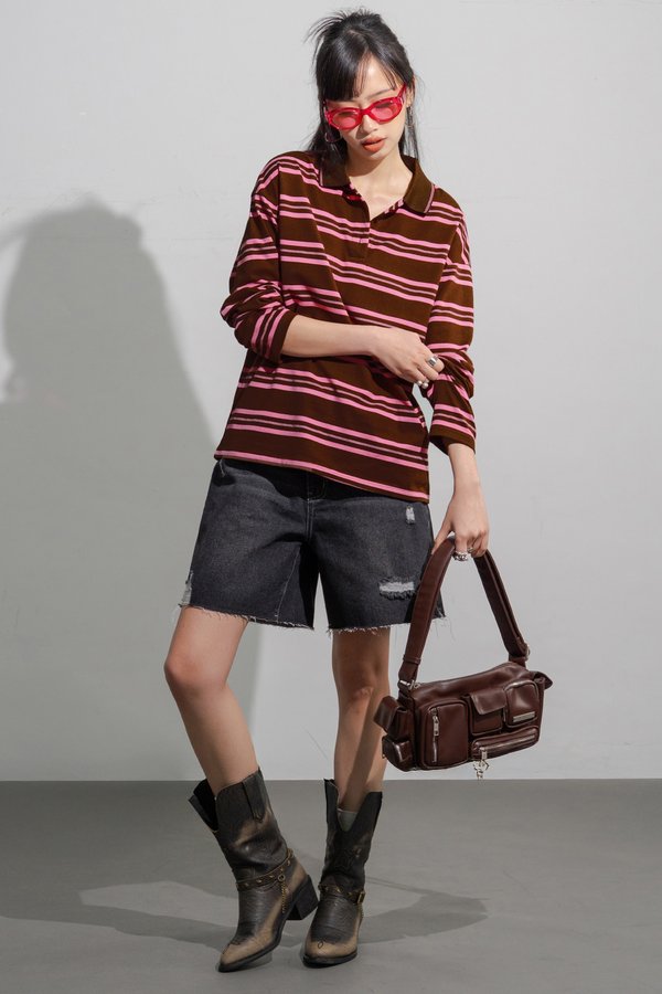 Scrum Rugby Striped Oversized Tee in Cookie Pink