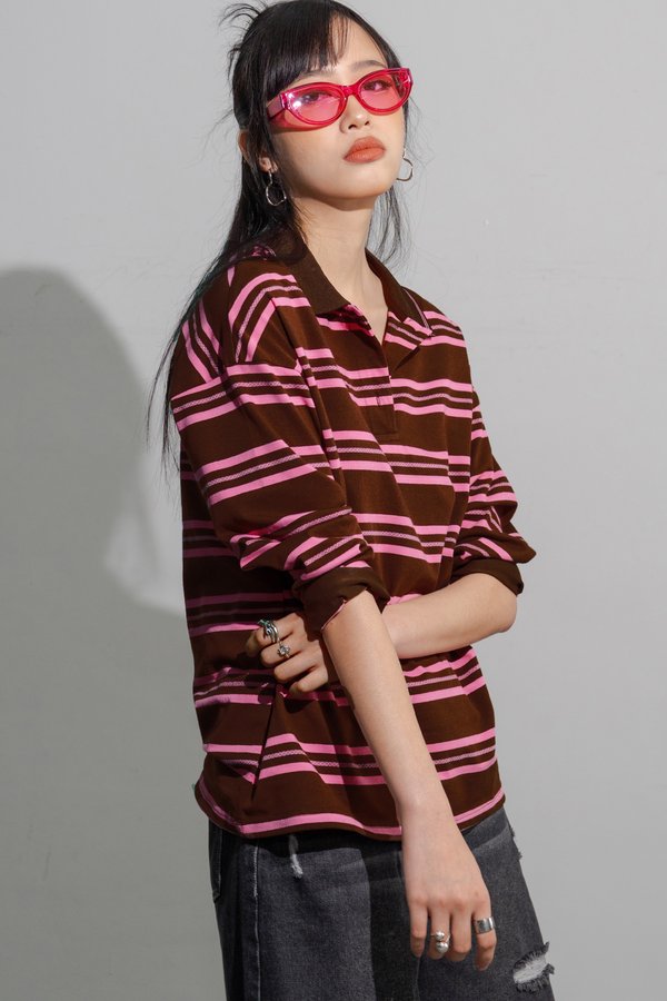 Scrum Rugby Striped Oversized Tee in Cookie Pink