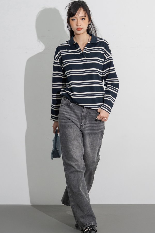 Scrum Rugby Striped Oversized Tee in Navy