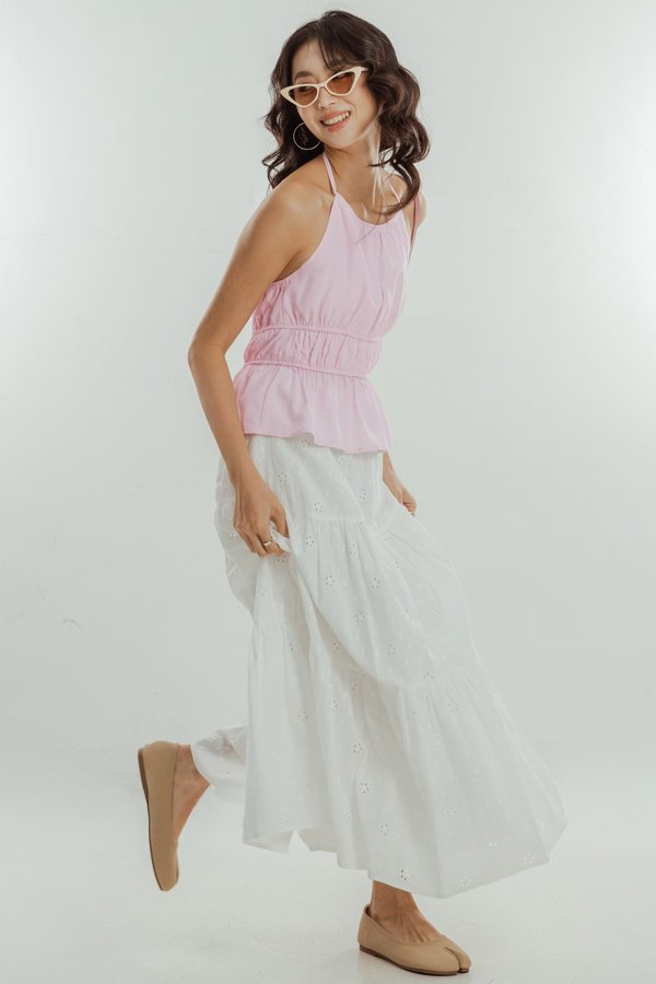 Go Back Tiered Low Back Top in Cotton Candy Pink