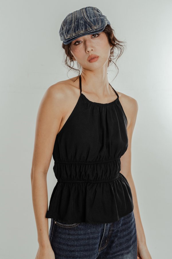 Go Back Tiered Low Back Top in Black