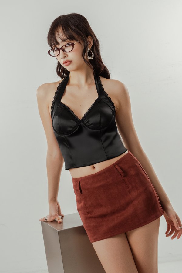 GNO Lace Halter Top in Black