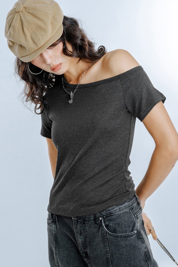 Ease Up Off Shoulder Top in Dark Grey