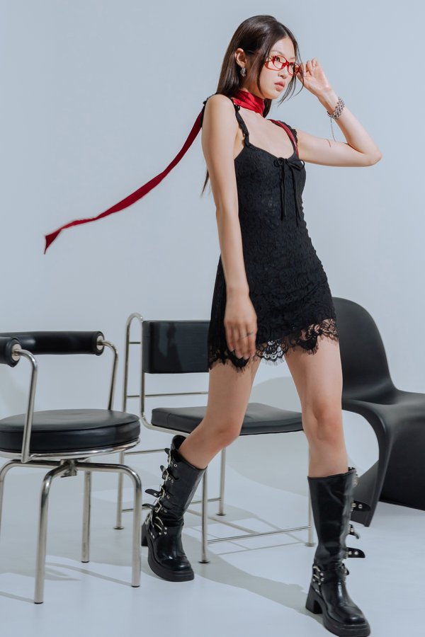 Fairy Dust Ruffle Lace Dress in Black
