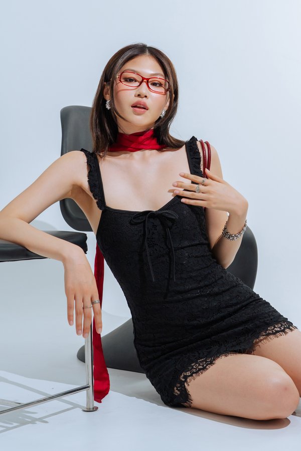 Fairy Dust Ruffle Lace Dress in Black