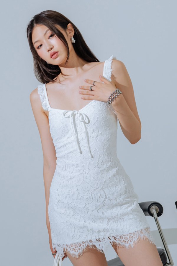 Fairy Dust Ruffle Lace Dress in White