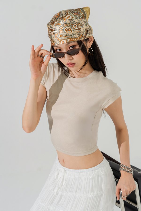 Tucked Cuffed Top in Sand