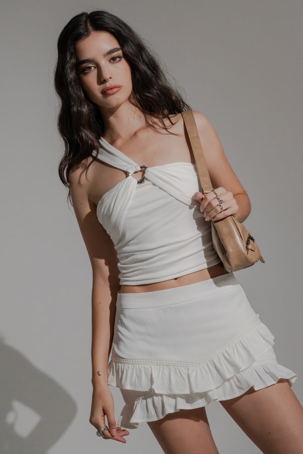 Hera Toga Buckle Drape Top in White