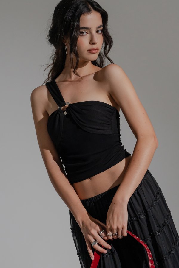 Hera Toga Buckle Drape Top in Black