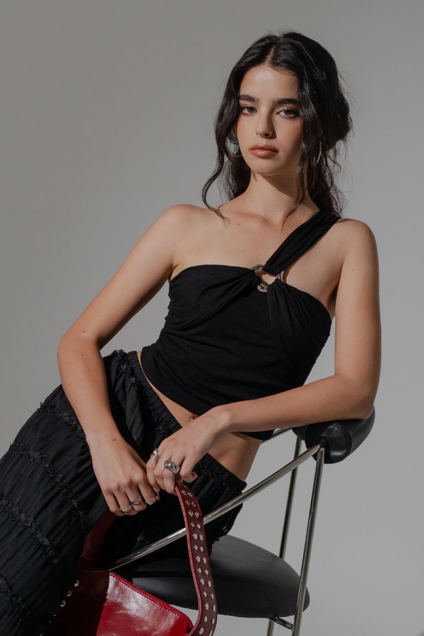 Hera Toga Buckle Drape Top in Black