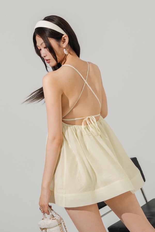 Dewy Flare Padded Dress in Muted Yellow
