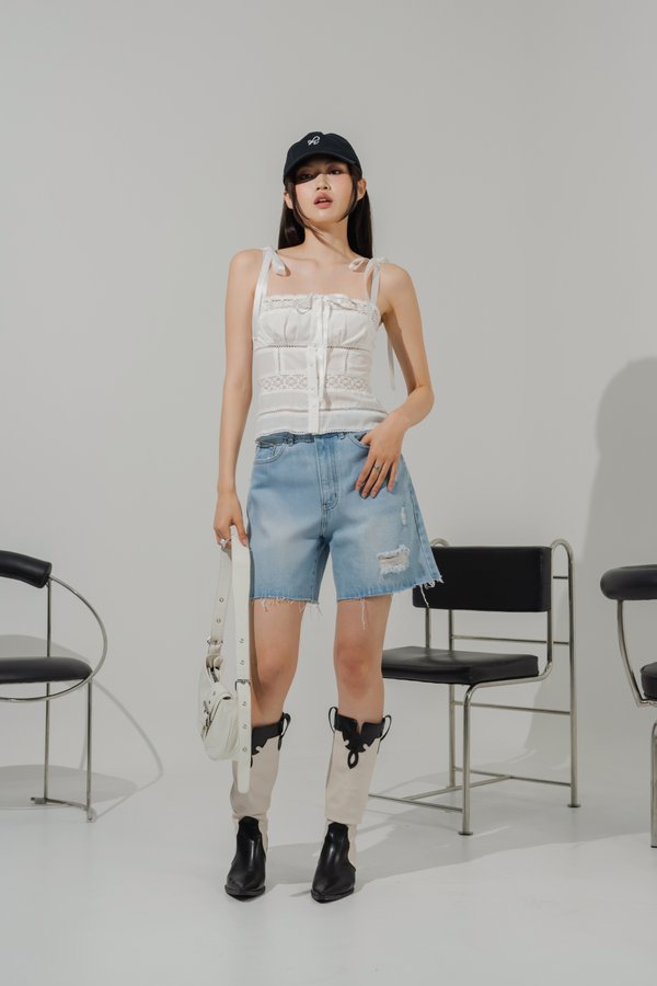 Cloud 9 Embroidered Button Top in White