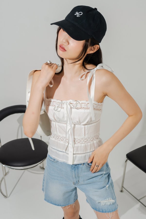 Cloud 9 Embroidered Button Top in White