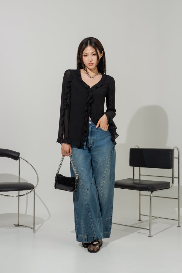 Day and Night Chiffon Ruffle Top in Black