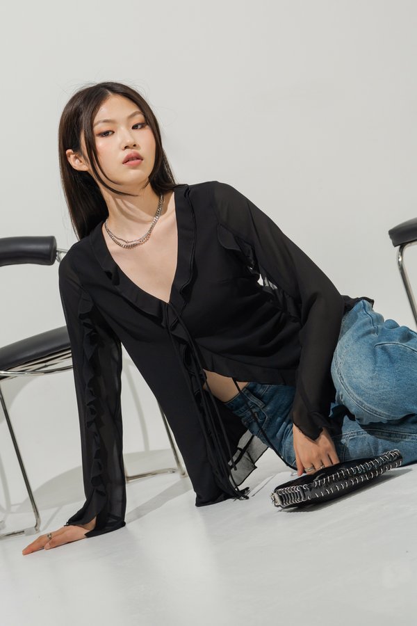 Day and Night Chiffon Ruffle Top in Black