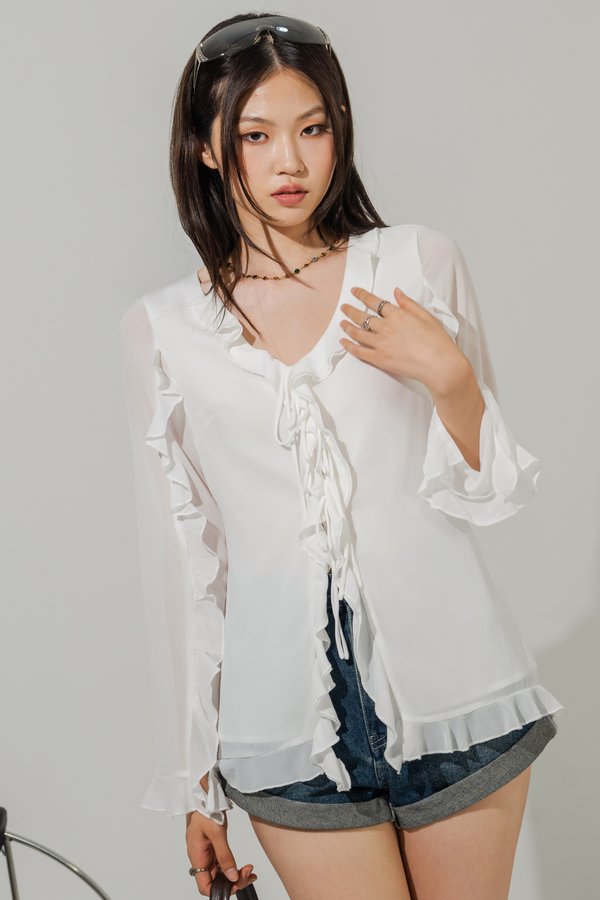 Day and Night Chiffon Ruffle Top in White