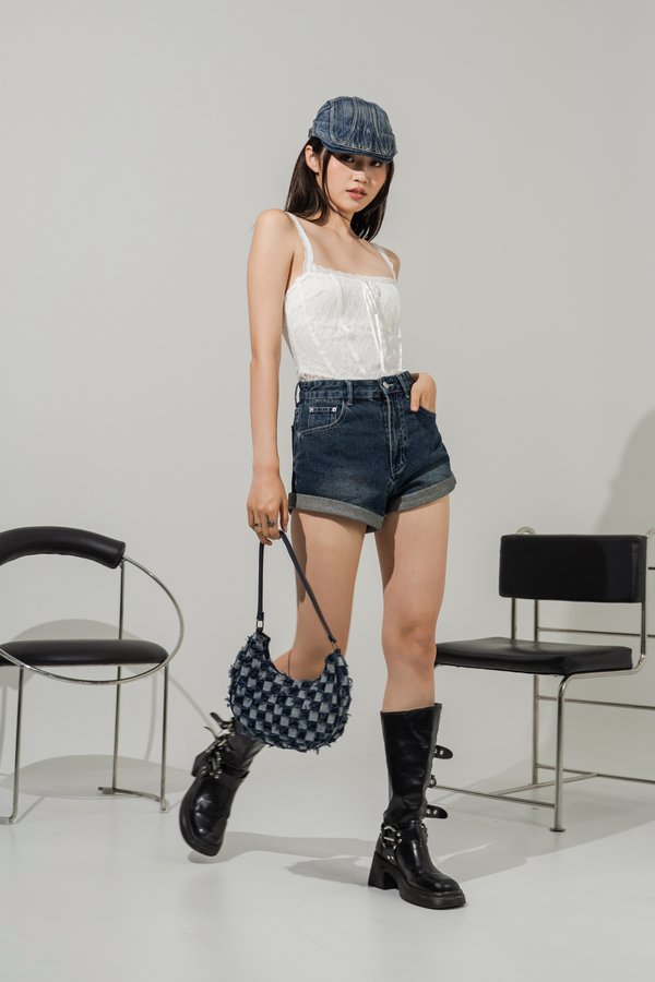 Cuffed Denim Shorts in Dark Vintage Wash