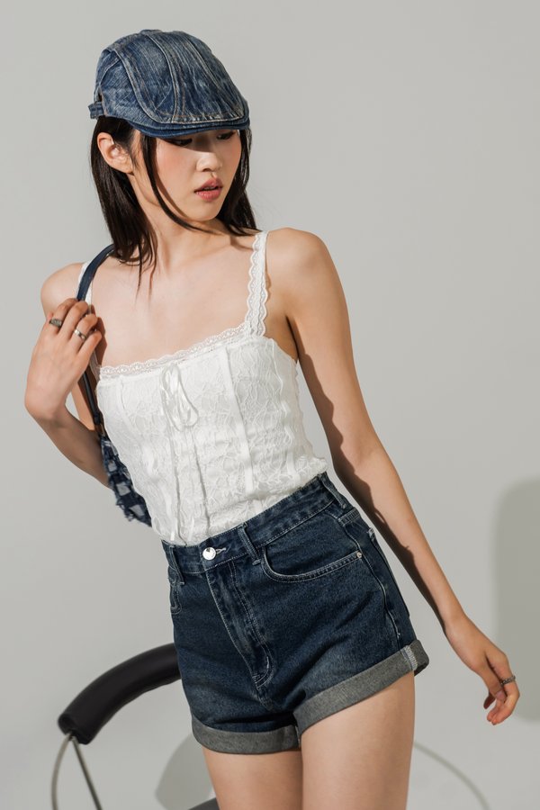 Cuffed Denim Shorts in Dark Vintage Wash