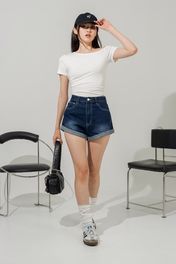 Cuffed Denim Shorts in Medium Wash