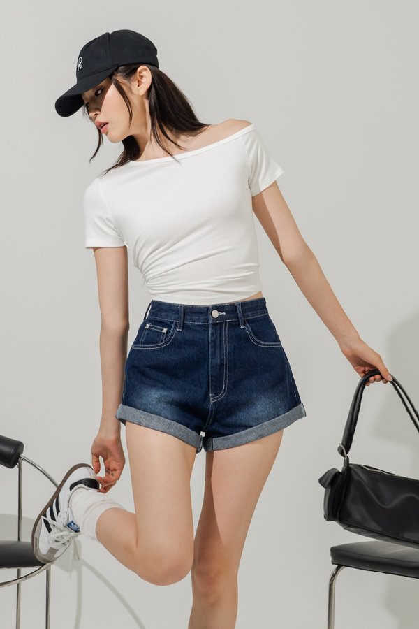 Cuffed Denim Shorts in Medium Wash
