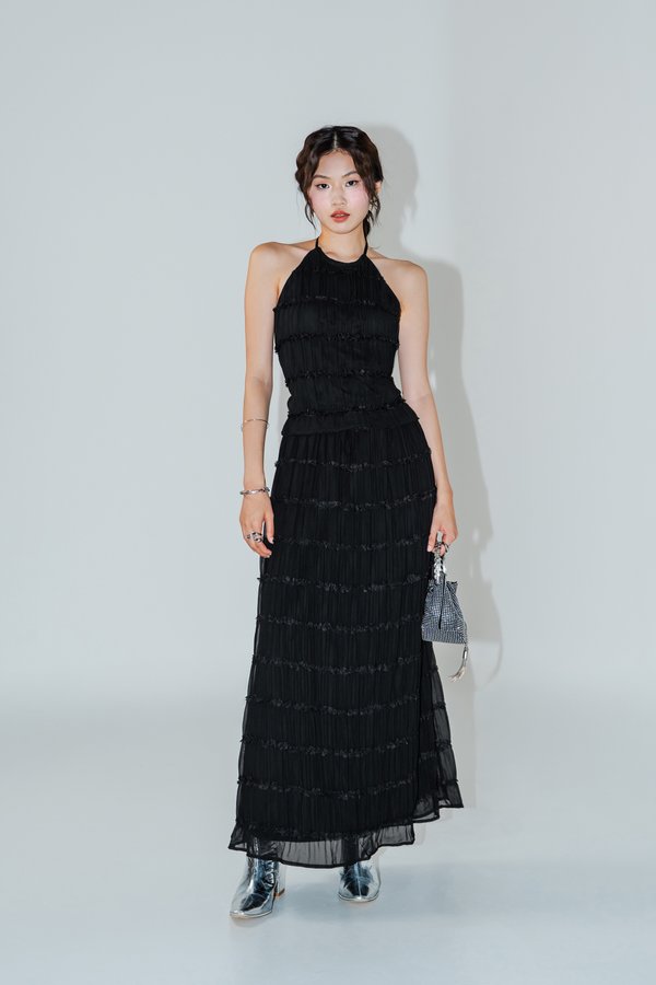 Revive Tiered Maxi Skirt in Black