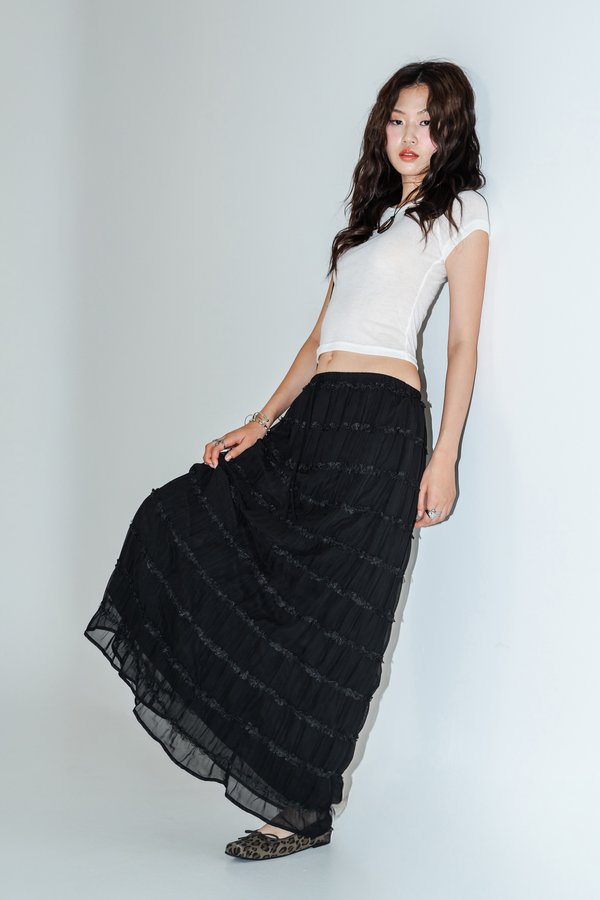 Revive Tiered Maxi Skirt in Black