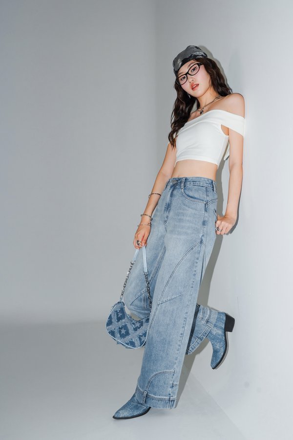 Inverse Stitched Wide Leg Jeans in Light Wash
