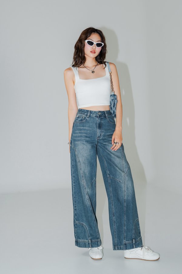 Inverse Stitched Wide Leg Jeans in Mid Wash