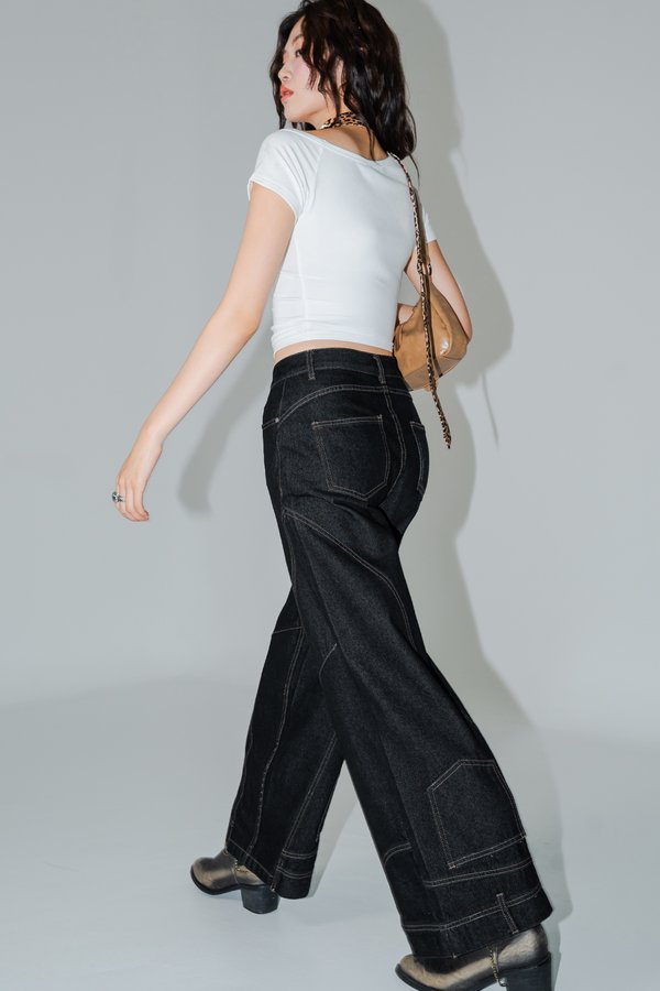 Inverse Stitched Wide Leg Jeans in Black Wash