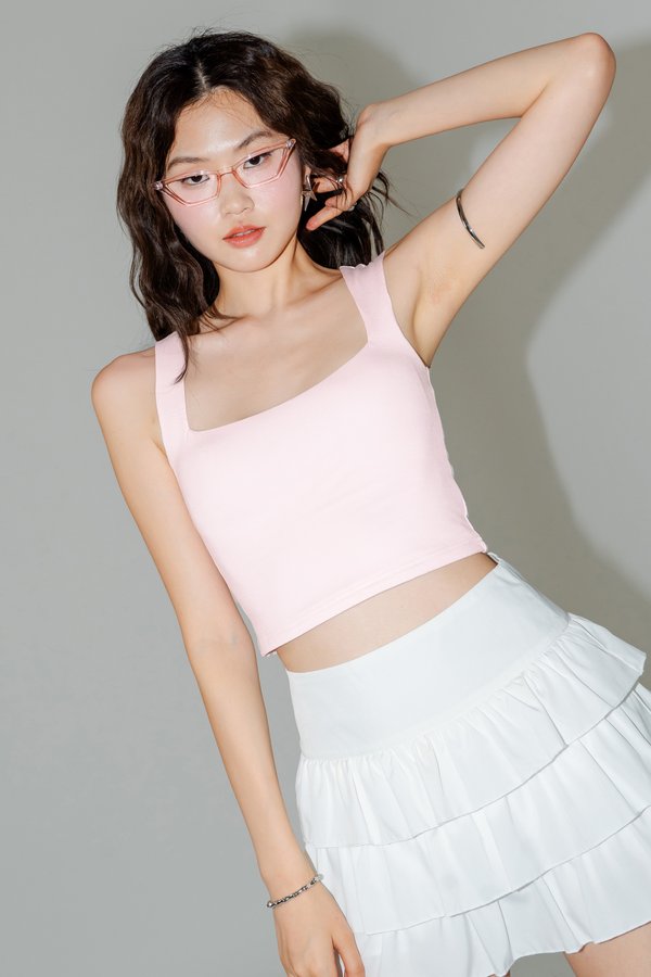 Escape Square Neck Padded Top in Cotton Pink