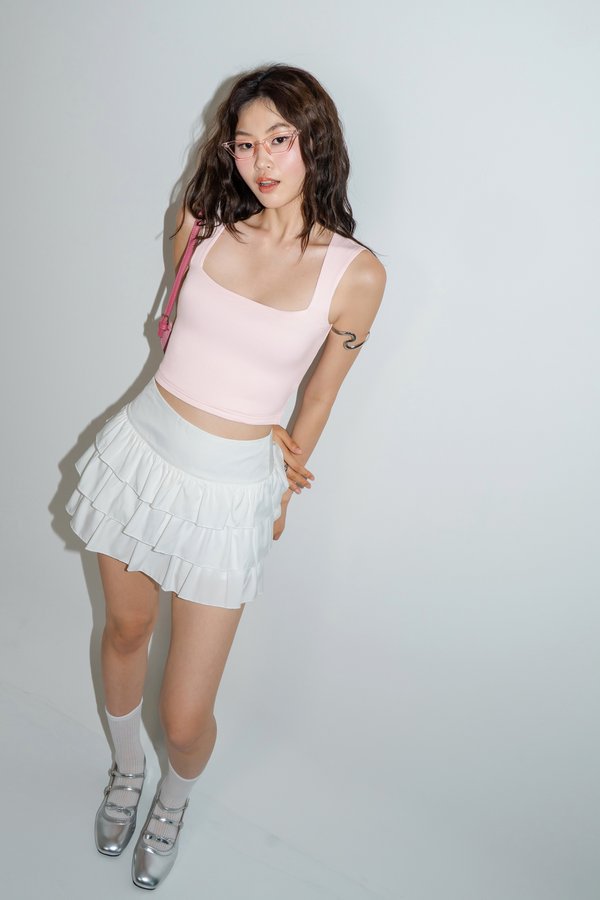 Escape Square Neck Padded Top in Cotton Pink