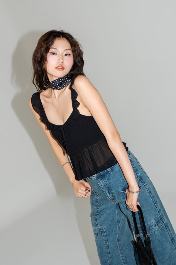 Adore Smocked Two Way Top in Black