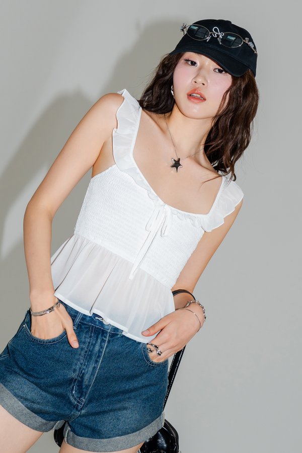 Adore Smocked Two Way Top in White