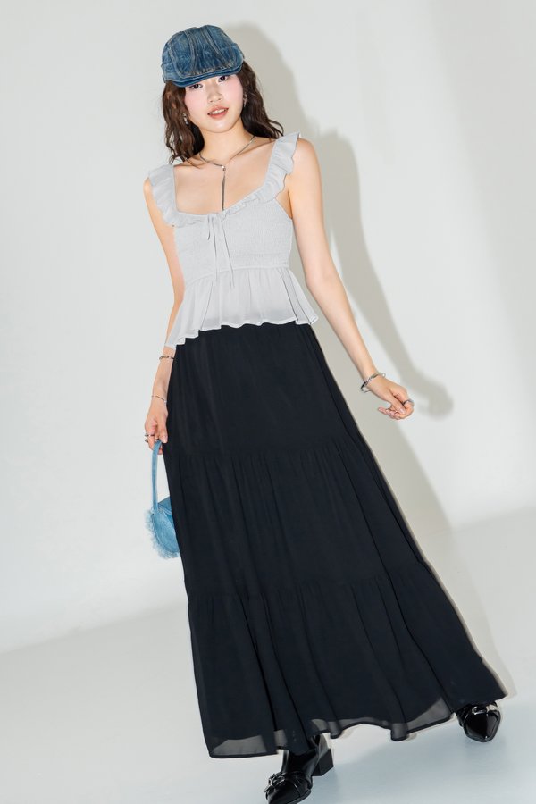 Adore Smocked Two Way Top in Dust Grey