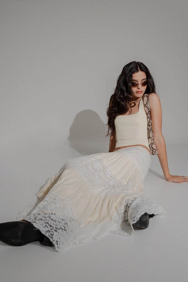 Spellbound Tiered Lace Skirt in Cream