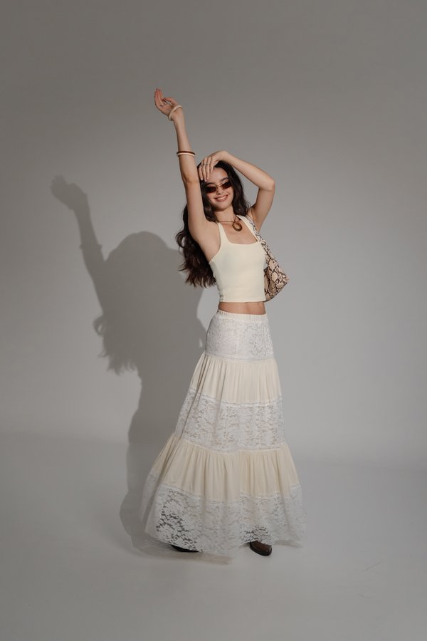 Spellbound Tiered Lace Skirt in Cream