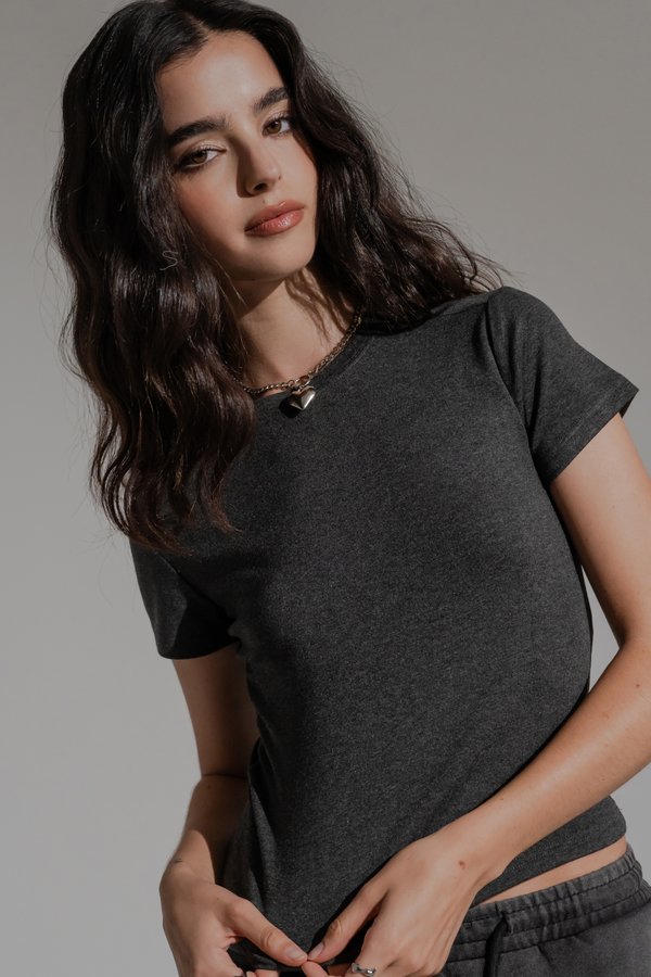 Only Basic Tee Top in Dark Grey