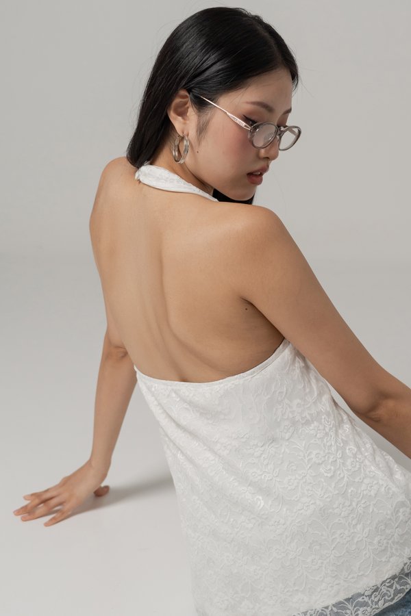 Sundays Halter Lace Low Back Top in White