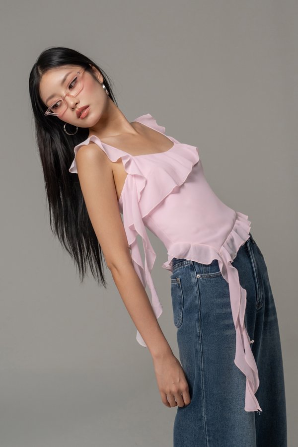 Paralyze Ruffle Layered Top in Strawberry
