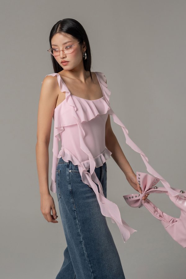 Paralyze Ruffle Layered Top in Strawberry
