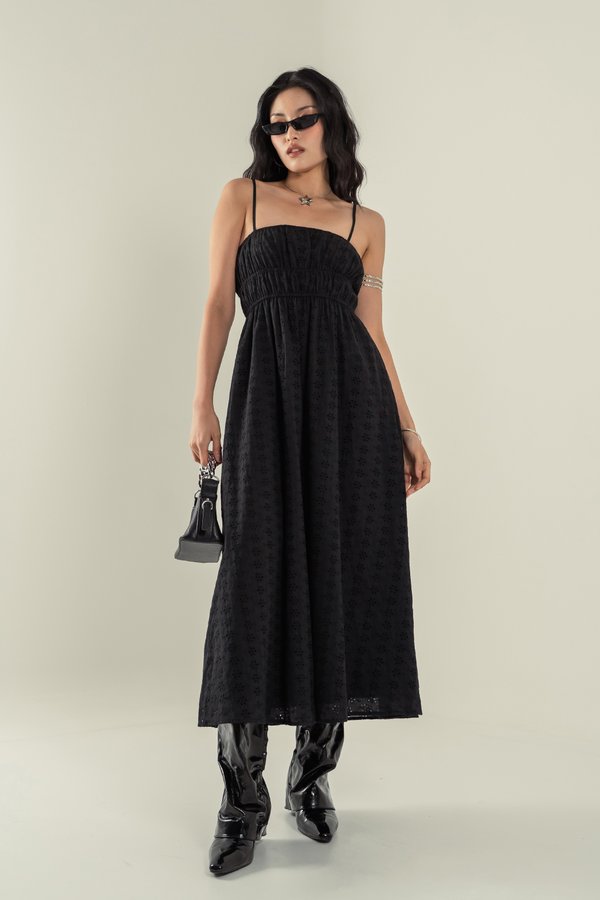 Aperture Eyelet Dress in Black