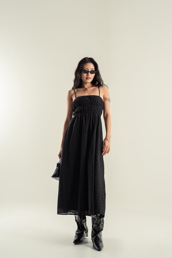 Aperture Eyelet Dress in Black
