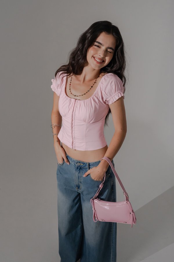 Utopia Hooked Sleeve Top in Baby Pink