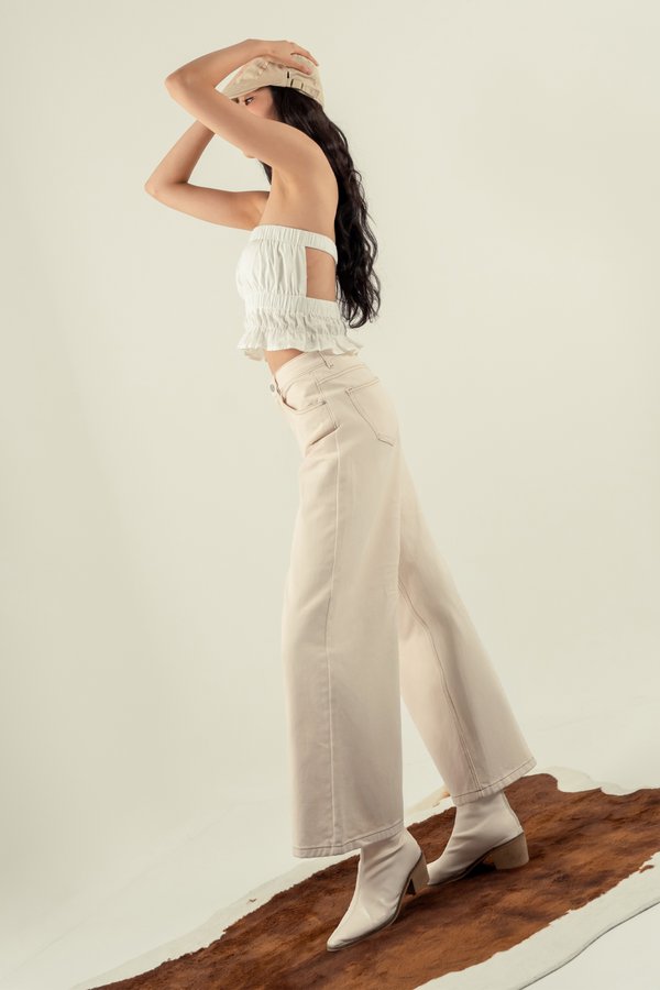 Prolonged Straight Cut Jeans in Sand Beige