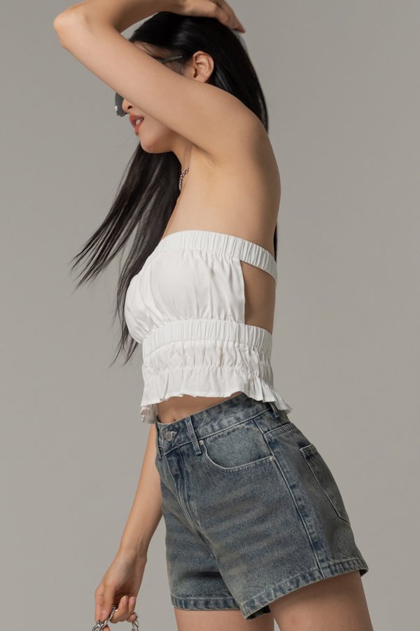 Charged Up Smocked Bare Back Top in White