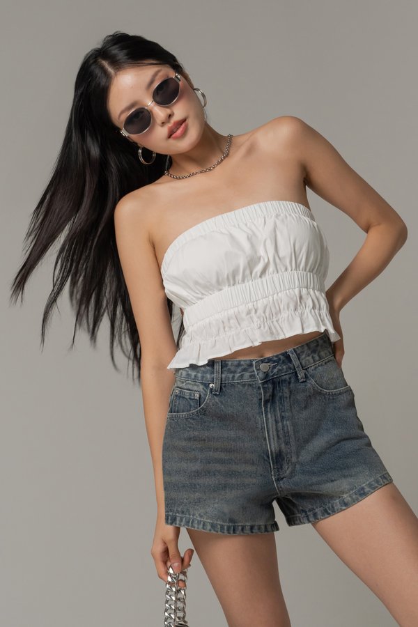 Charged Up Smocked Bare Back Top in White